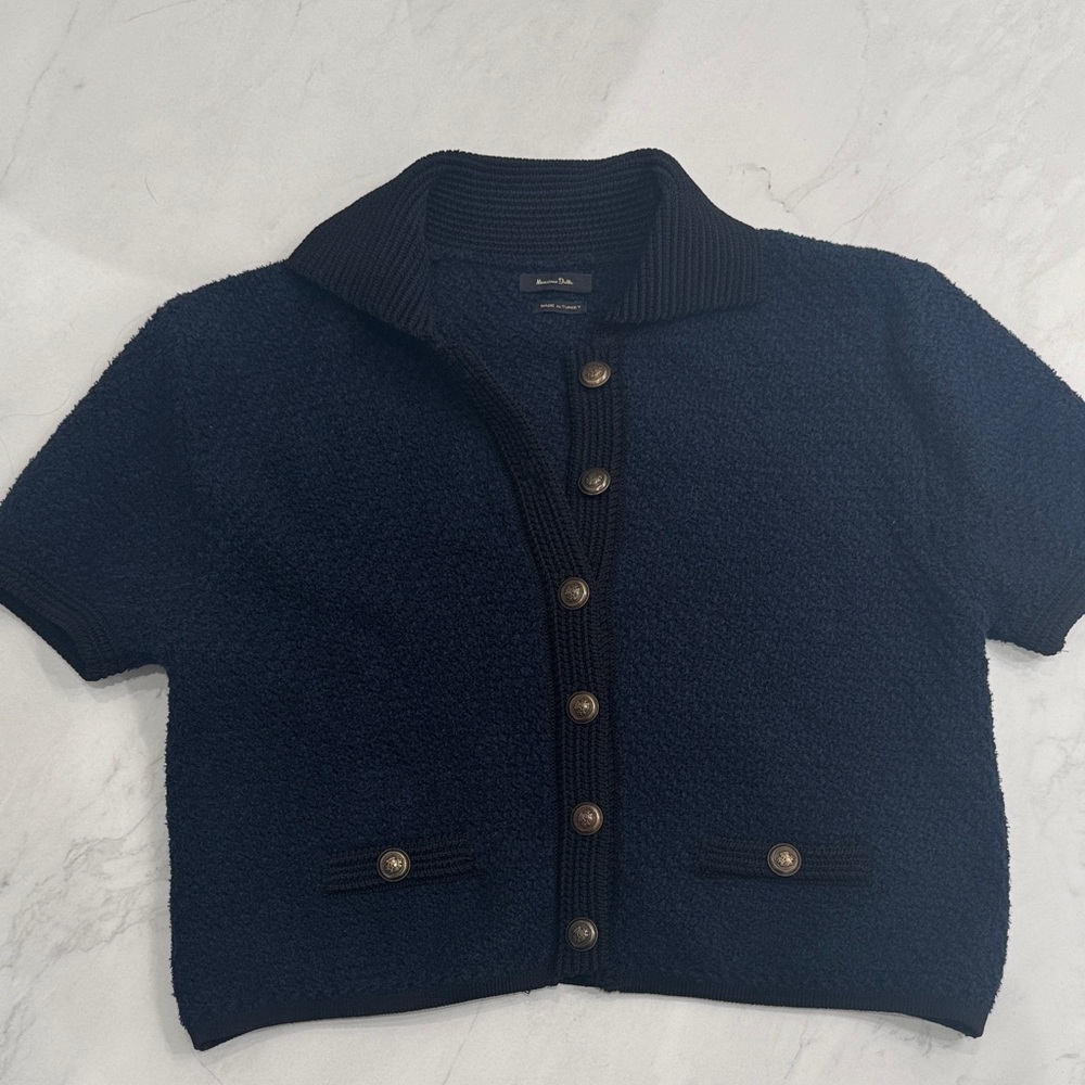 Massimo Dutti Textured Knit Cardigan with Gold Accent